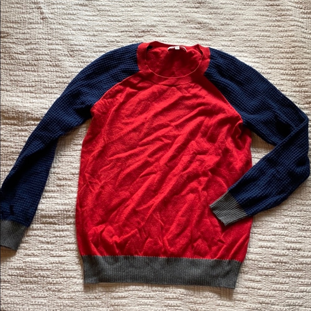 Madewell red, blue, and grey henley sweater